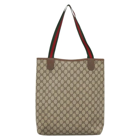 GUCCI GG Supreme Web Sherry Line Tote Bag PVC Beige Red 39 02 003 Auth - Picture 3 of 16
